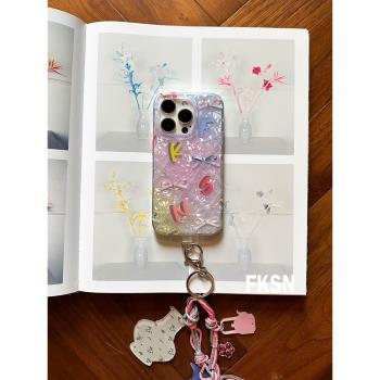 浮誇少女dayu小眾貝殼紋格子蘋果系列iphone15promax手機殼少女心腮紅漸變小眾