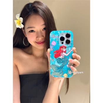 由裡公園ins少女心閃粉卡通美人魚適用16pro蘋果16ProMax手機殼iPhone16全包12軟14Promax華為mate60保護套15