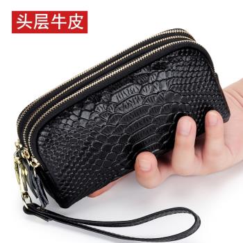 真皮手拿包女士2024新款時尚氣質手拎手提鑰匙零錢包三層牛皮小包