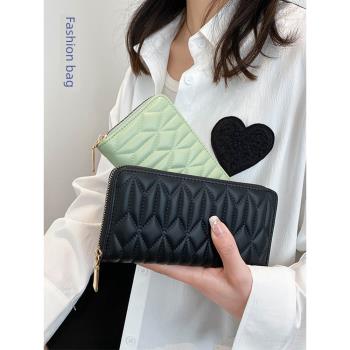 繡線純色女多卡位大容量長款錢包