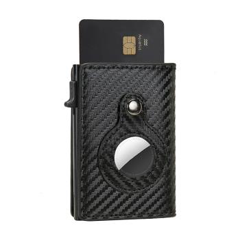 Rfid Airtag卡包錢包金屬碳纖維多卡位卡包 男式真皮卡包新款收納