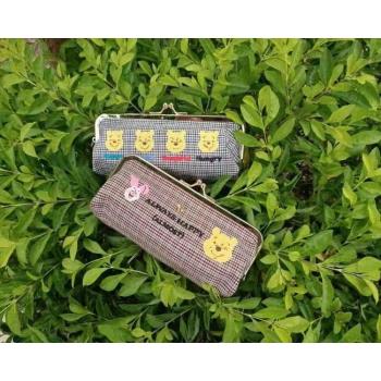 日單卡通口金文具筆袋 可愛刺繡搭扣收納包 直長筆盒 零錢包 卡包