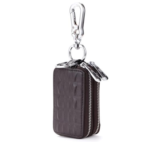 新款鱷魚紋鑰匙包工廠真皮雙層拉鏈 多功能汽車鎖匙包