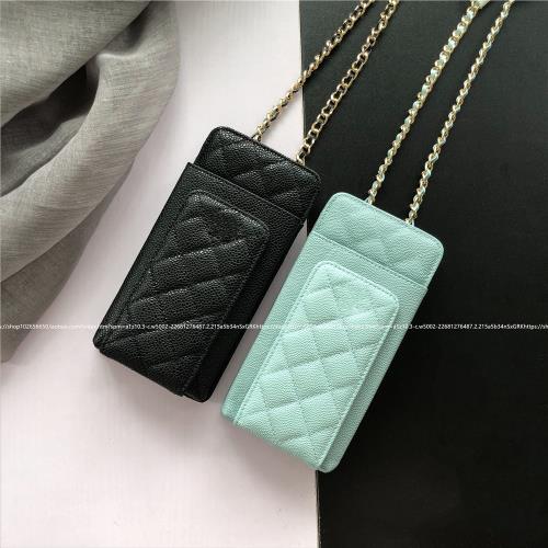 魚子醬牛皮菱格純色手機包鏈條包可手拿多卡位迷你小包拉鏈口袋女