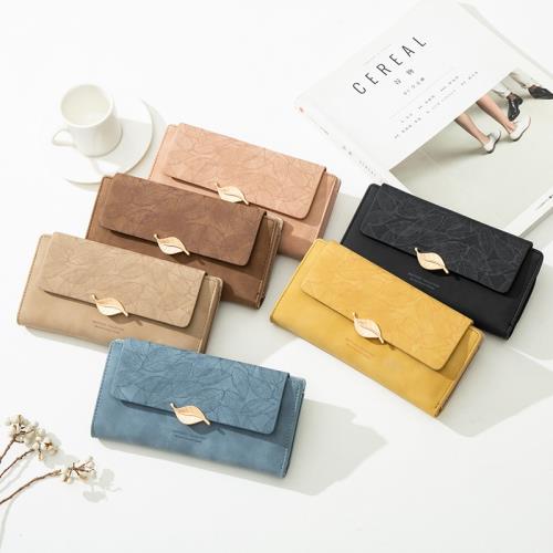 簡約女士長款卡包錢包2024新款小清新皮夾學生手拿包拉鏈黃色招財