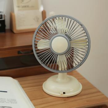 可愛日子 ins高顏值迷你復古奶油色小風扇可搖頭桌面usb做舊臺扇