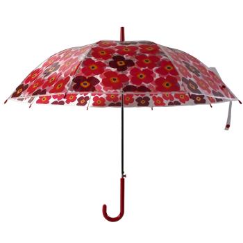 出口日本外貿POE長手柄紅花公主時尚抗風安全半自動透明雨傘