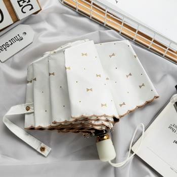 日系蝴蝶結全自動雨傘女防曬防紫外線黑膠刺繡遮陽傘折疊晴雨兩用