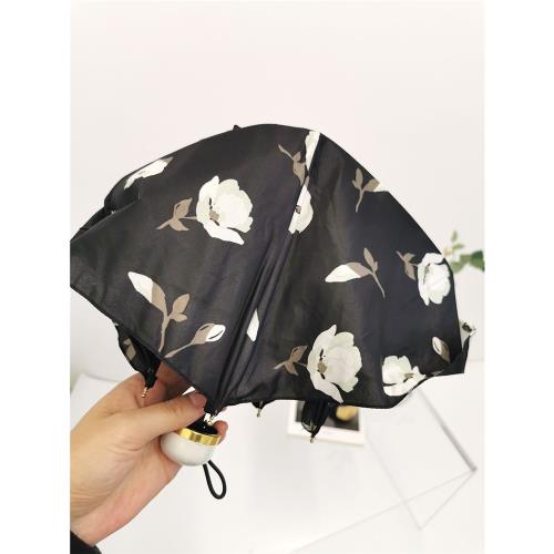 黑膠日單碎花超輕三折皮柄晴雨傘