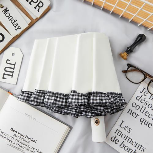 日系格子邊全自動雨傘女折疊晴雨兩用黑膠遮陽防曬防紫外線太陽傘