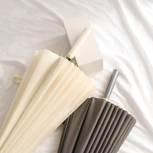 日系小清新純色馬卡龍色24骨自動傘防風傘荷葉拒水黑膠防曬一體傘