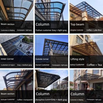 鋁合金雨棚屋檐陽光棚戶外遮陽棚停車棚耐力板無聲防大風門口雨棚