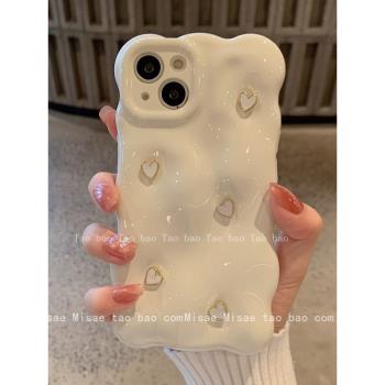 MISAE珍珠白可愛小金愛心適用iphone14pro max蘋果13手機殼12軟殼11女14套xs氣質款15plus