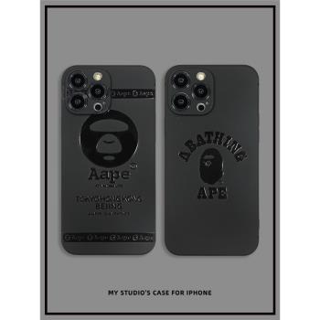 歐美潮牌Bape猿人頭適用iPhone16Pro手機殼小猿猴蘋果15ProMax全包矽膠13簡約高階黑11男女XsMax防指紋12防摔