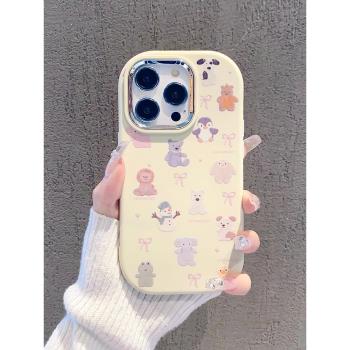 適用蘋果16promax手機殼彩繪新款iPhone15pro卡通可愛滿屏動物14女款13高階感15軟矽膠XsMax防摔16pro保護套