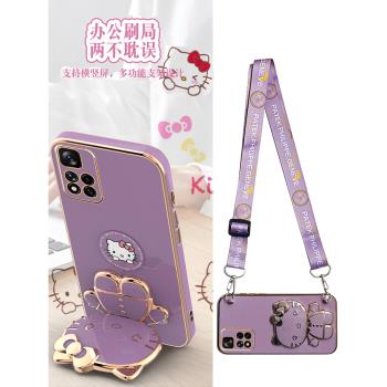 適用凱蒂貓紅米note11手機殼磁吸貼片note10pro帶支架鏡子Turbo4斜挎背note14掛繩note12鏡頭全包note13防摔