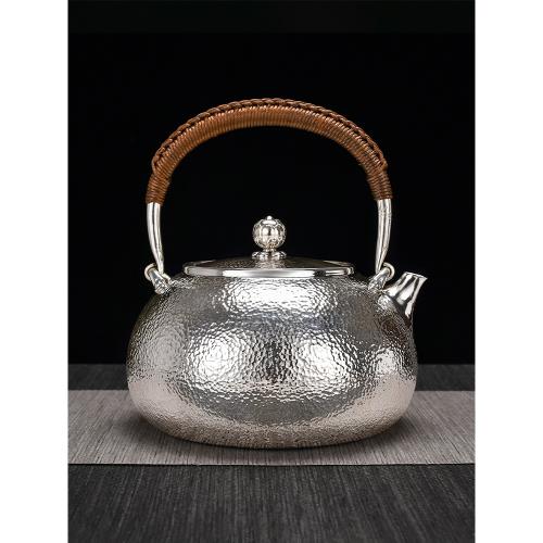 銀器時代銀壺純銀999燒水壺純手工一張打高品質家用大容量銀水壺|茶壺