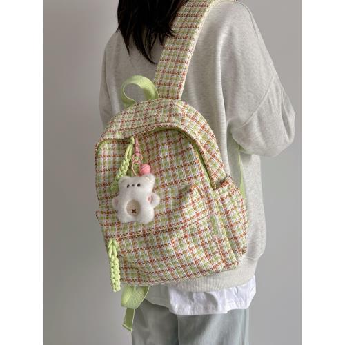 小清新格子雙肩包女ins韓版少女百搭書包學生校園休閑高顏值背包