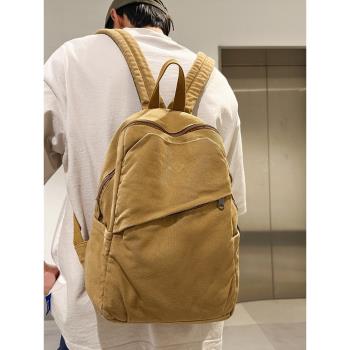 書包男新款慵懶風雙肩包女日系帆布包復古純色無印大容量學生揹包
