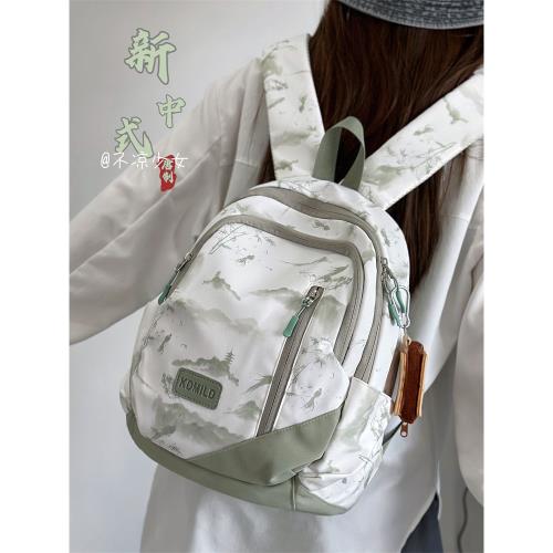 新中式水墨印花書包國風小清新學生百搭迷你雙肩包旅行輕便小背包