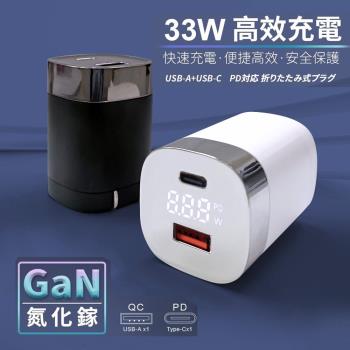 HPower 33W氮化鎵 液晶顯示 雙孔PD+QC 手機快速充電器 旅充頭