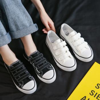 2024春季新款低幫帆布鞋女ins潮鞋粘扣布鞋學生膠鞋魔術貼懶人鞋