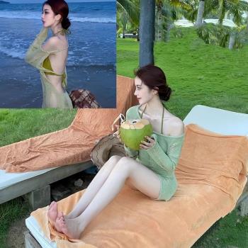 泳衣女INS風法式綠色針織破洞比基尼長袖防曬罩衫小胸聚攏大露背