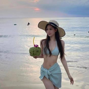 性感帶胸墊洋氣辣妹純欲比基尼吊帶泳衣夏季三角褲泳褲法式套裝女
