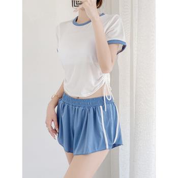 2024新款泳衣女分體平角兩件套少女學生保守遮肚顯瘦韓版溫泉泳裝