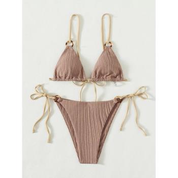 2022新款ins泳衣女分體比基尼兩件套性感純色系帶泳裝辣妹Bikini