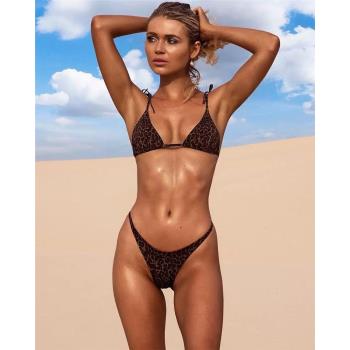 歐美ins辣妹三點式比基尼印花豹紋分體泳裝性感丁字褲泳衣Bikini