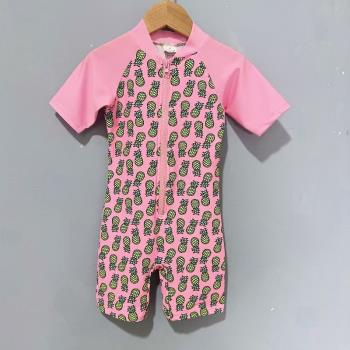 Amber外貿單 新款女童女孩短袖平角沖浪服連體游泳衣沙灘溫泉防曬