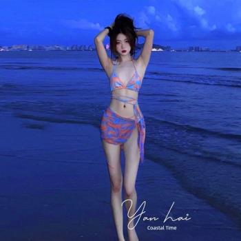 泳衣女2022新款爆款 ins網紅風性感分體復古辣妹比基尼泡溫泉泳裝