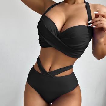 溫泉印花高腰沙灘bikini比基尼