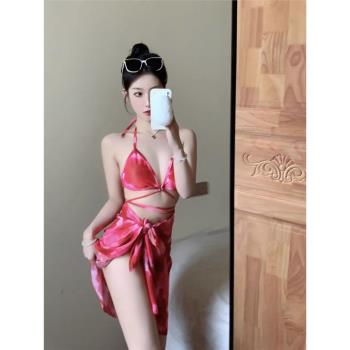 比基尼游泳衣女款性感內衣分體純欲風高級感吊帶上衣大胸大碼紅色
