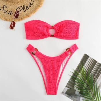 抹胸朵色比基尼帶罩裙歐美辣妹性感純欲跨境分體泳衣溫泉bikini