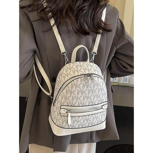 時尚雙肩包女包字母印花書包2024新款潮流復古旅行包質感休閑背包