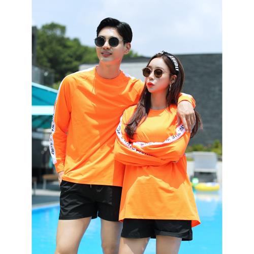 情侶防曬泳衣女分體長袖五件套速干寬松套衫潛水服男亮色三件套