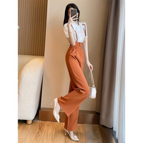 夏款職業裝套裝女2024夏季新款女裝短袖雪紡襯衫氣質闊腿褲兩件套