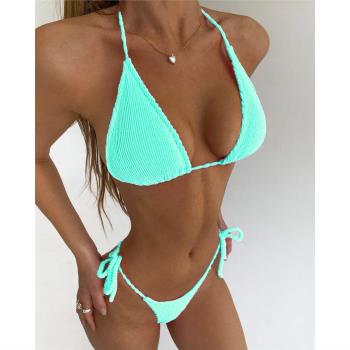 Lace-Up Split Swimsuit Wavy Bikini 綁帶分體泳衣波浪條比基尼