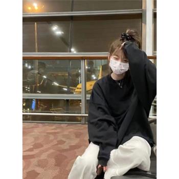 秋冬季純色美式復古加絨加厚衛衣女2024新款爆款寬松上衣oversize