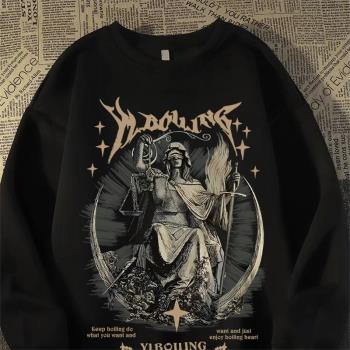 美式復古暗黑系死神連帽衛衣男女秋冬嘻哈潮牌高街hiphop情侶外套