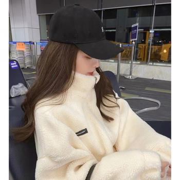 白色羊羔絨衛衣外套女2024年新款加絨加厚中長款寬松百搭高階感潮