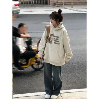 衛衣女2024年秋冬新款卡通貓咪印花寬松顯瘦休閑百搭連帽長袖上衣