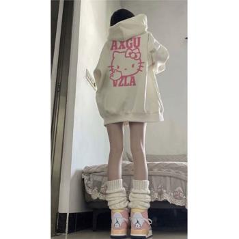 hellokitty凱蒂貓可愛甜美連帽衛衣女2024新款春秋款式加絨薄款潮