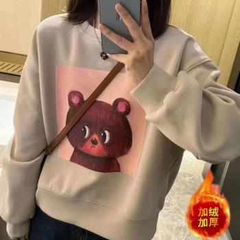 品牌大牌外貿實體撿漏學院風短款寬松衛衣女加絨加厚純棉學生上衣