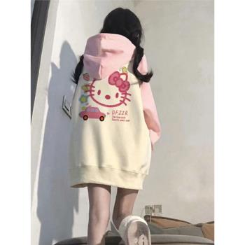 Hello哈嘍Kitty貓美式甜美連帽衛衣女2024新款oversize秋冬季外套