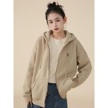 連帽羊羔絨衛衣女2023秋冬新款連帽加絨加厚大碼拉鏈外套保暖上衣