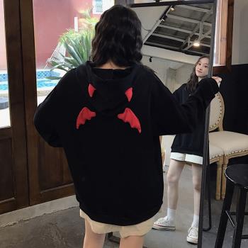 學生韓版長袖偽娘大碼衣服男用品女裝大佬衛衣連帽cd變裝黑色外套