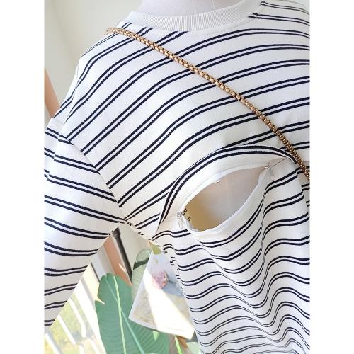 2024年秋季長袖哺乳衛衣寬松條紋孕婦裝大碼遮肉顯瘦孕晚期上衣棉